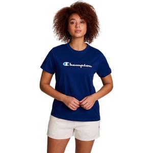 imageChampion Womens Classic Short Sleeve Graphic TShirt Standard Fit Script LogoBlue Depths