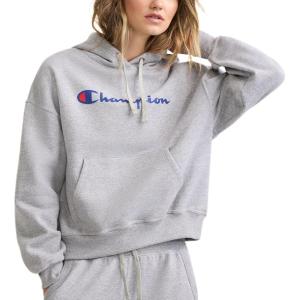 imageChampion Womens Pullover Fleece Hoodie Loose Fit Midweight Script Logo Available in Regular and PlusOxford Gray  Classic Script Logo