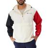 imageChampion Mens Jacket Stadium Fullzip Jacket Wind Resistant Water Resistant Jacket for MenNaturalBlackEclipse Red Small Script