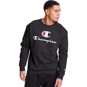 imageChampion Mens Mens Crewneck Fleece Sweatshirt Standard Fit Midweight C Logo Available in Regular and Big amp TallBlack Double Logo