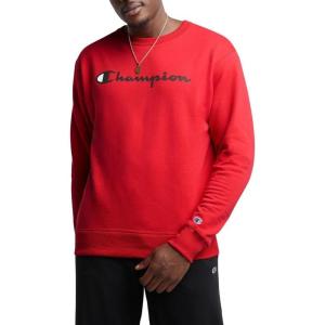 imageChampion Mens Mens Crewneck Fleece Sweatshirt Standard Fit Midweight C Logo Available in Regular and Big amp TallTeam Red Scarlet  Classic Script Logo