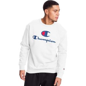 imageChampion Mens Mens Crewneck Fleece Sweatshirt Standard Fit Midweight C Logo Available in Regular and Big amp TallWhite Double Logo