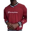 imageChampion Mens Lightweight VNeck Woven Pullover Standard Fit Script LogoPomegranate