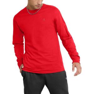 imageChampion Mens Classic Long Sleeve TShirt Standard Fit Script amp C Logo Available in Regular and Big amp TallScarlet