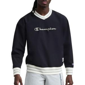 imageChampion Mens Lightweight VNeck Woven Pullover Standard Fit Script LogoBlack