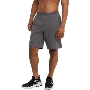 imageChampion Mens Lounge Shorts Standard Fit 9 Inch Inseam Lightweight 100 Cotton Available in Regular and Big amp TallGranite Heather  C Patch Logo