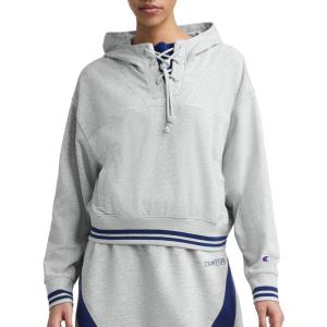 imageChampion Womens Tackle Front Lace Pullover Hoodie Loose Fit French TerryOxford Gray Heather