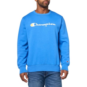 image:imageChampion Mens Crewneck Fleece Sweatshirt Standard Fit Midweight Script Logo Available in Regular and Big amp TallNebulas Blue  Classic Script Logo