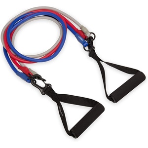 image:imageChampion Interchangeable 3in1 Tube Resistance Bands GreyRedBlue Exercise Bands with Foam Grip Handles for Strength Training Physical Therapy Stretching and Progressive Training
